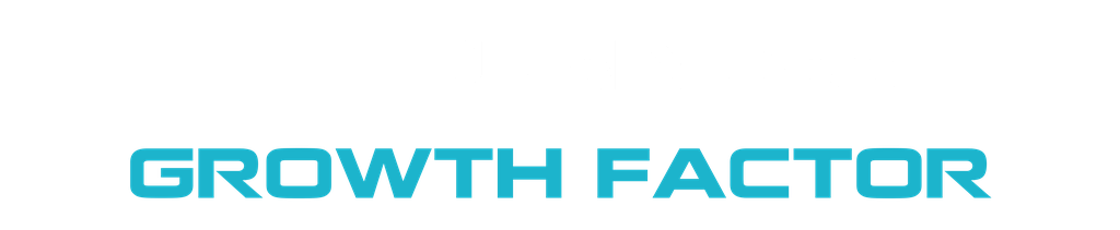 The Business Growth Factor wordmark, white and Azure on dark