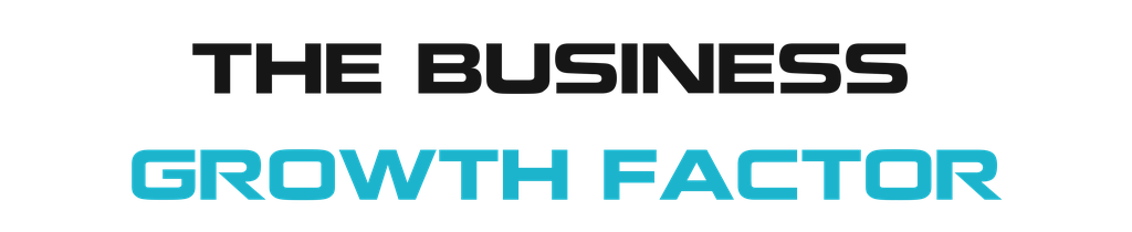 The Business Growth Factor wordmark, black and Azure on light